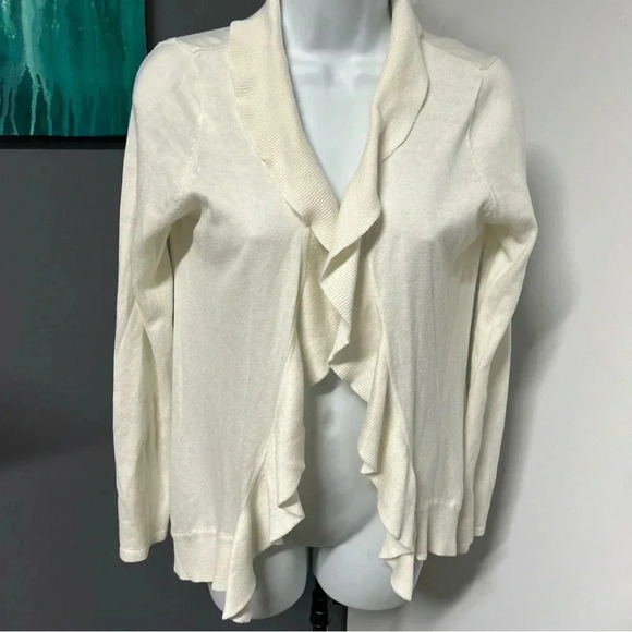 Forever 21 Women's Medium Ivory Waterfall Open Front Cardigan Lightweight - Picture 2 of 9